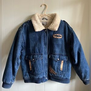 Vintage Denim and Sherpa Aviator Jacket